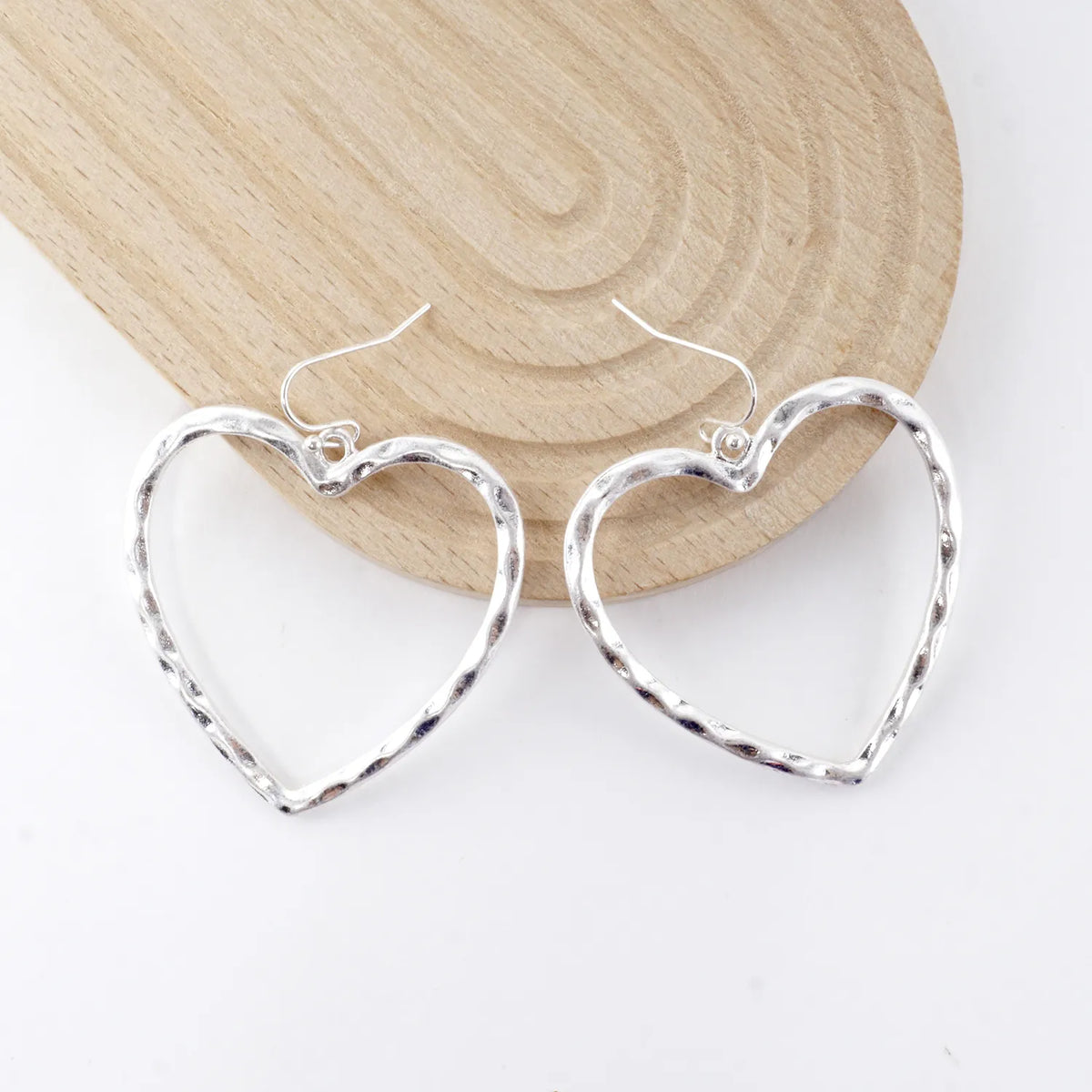 Hammered-Texture Cutout Heart Dangle Earrings