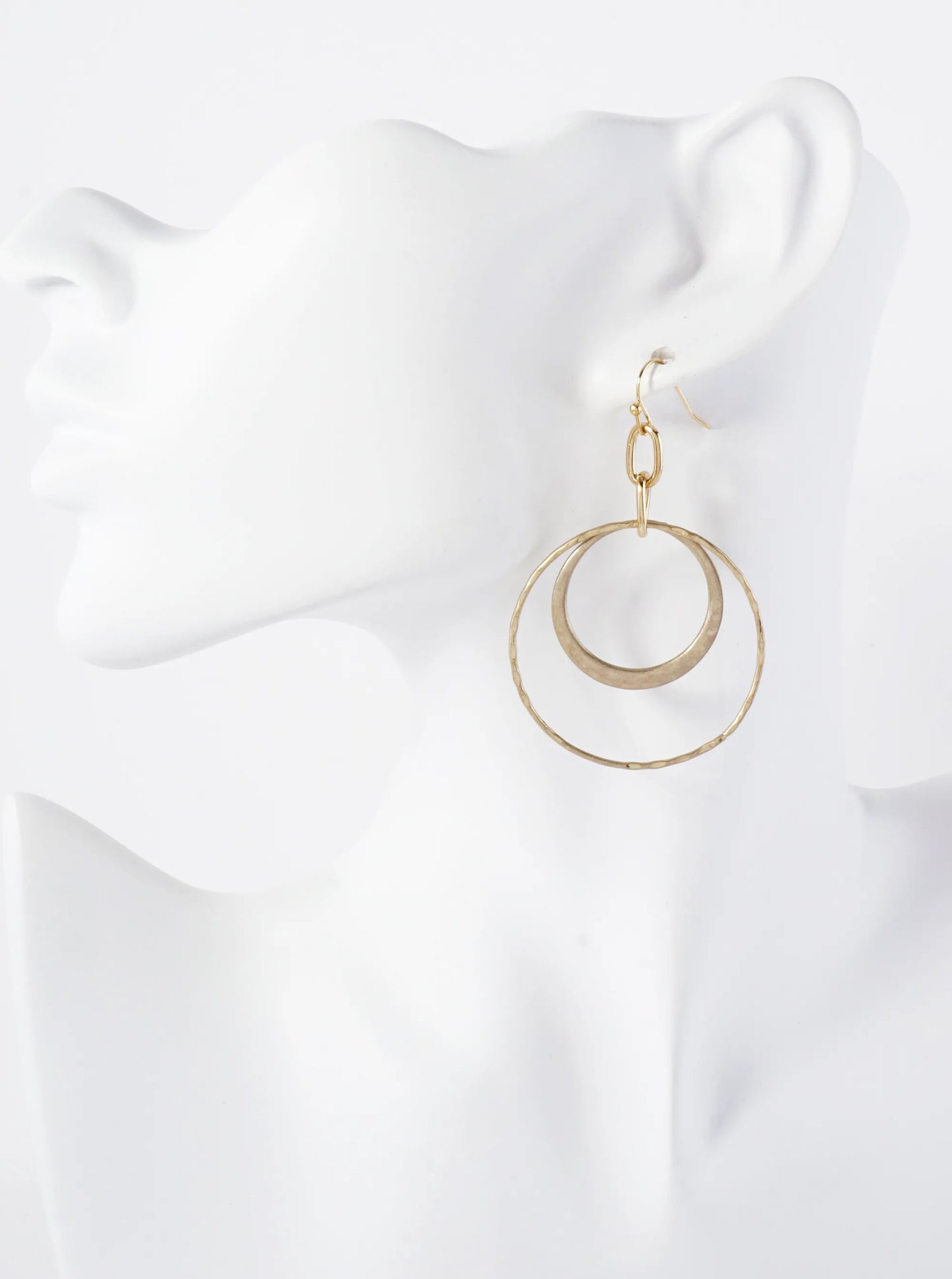 Hammered-Texture Double Circle Dangle Drop Earrings
