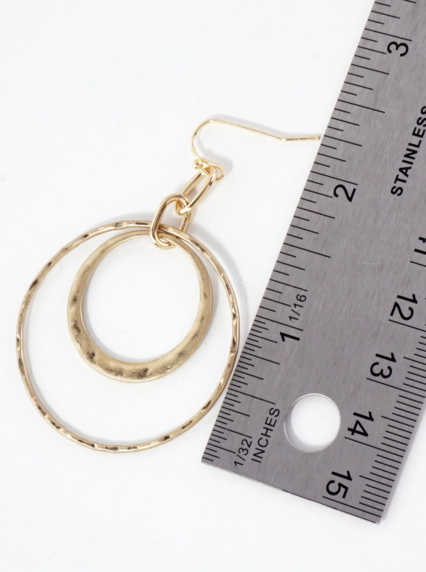 Hammered-Texture Double Circle Dangle Drop Earrings