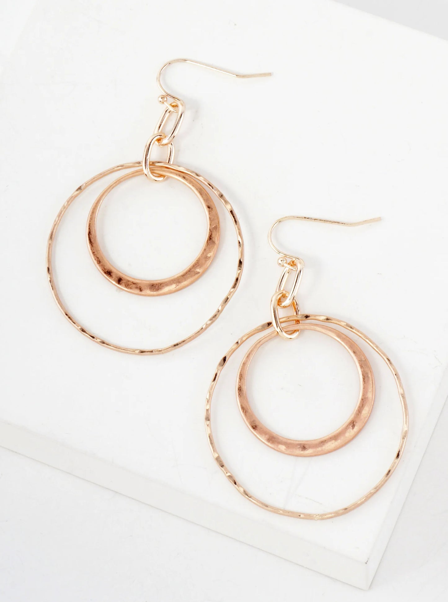 Hammered-Texture Double Circle Dangle Drop Earrings