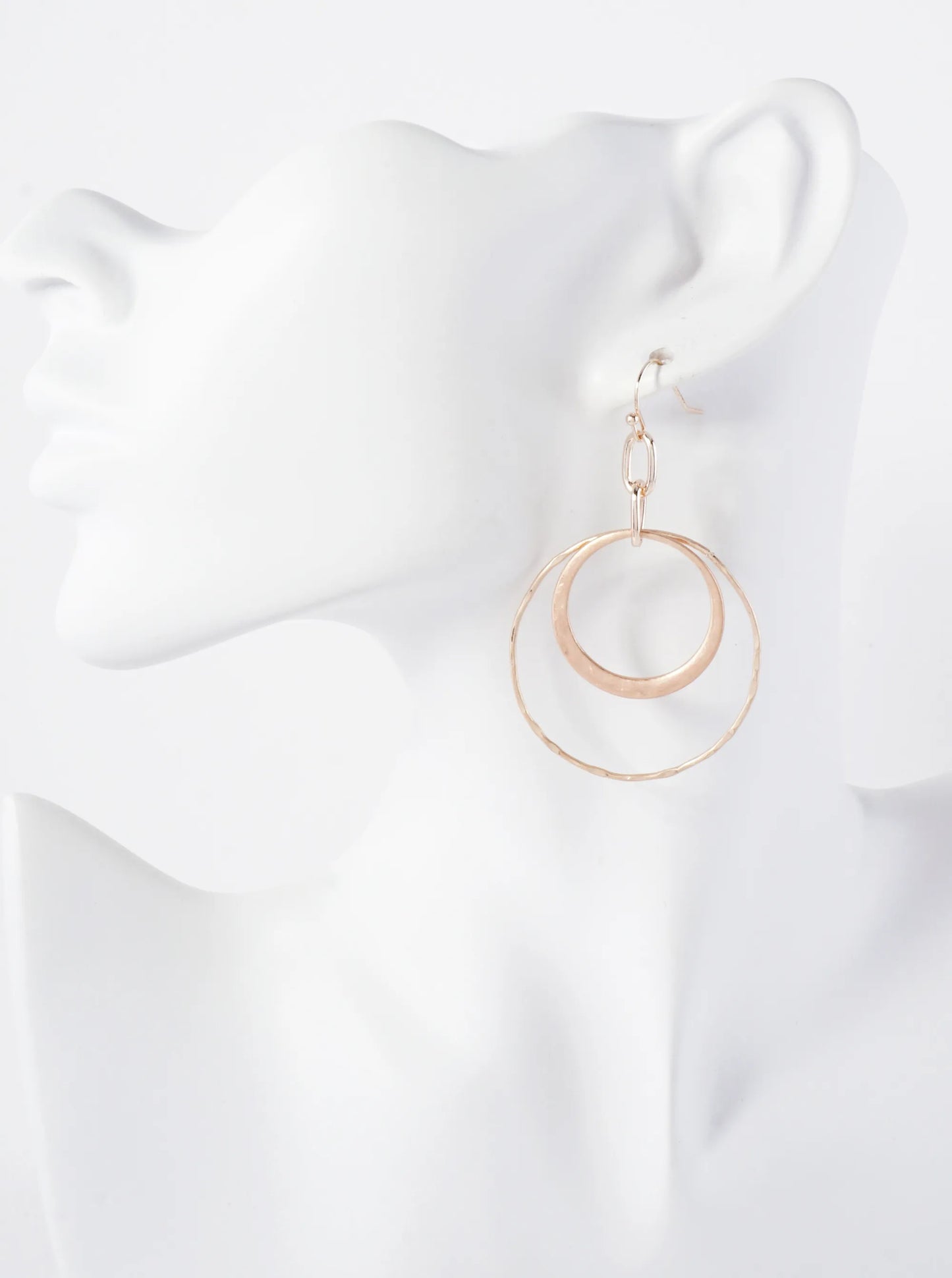 Hammered-Texture Double Circle Dangle Drop Earrings