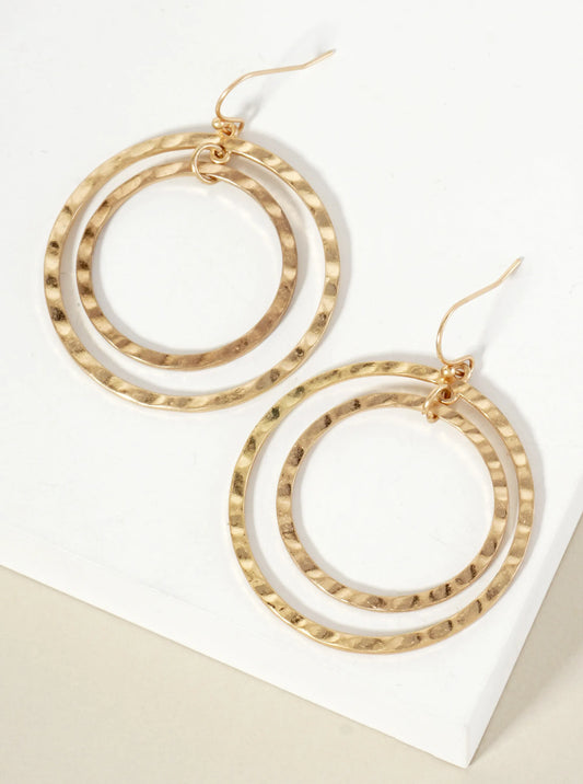 Hammered-Texture Double Circle Dangle Drop Earrings