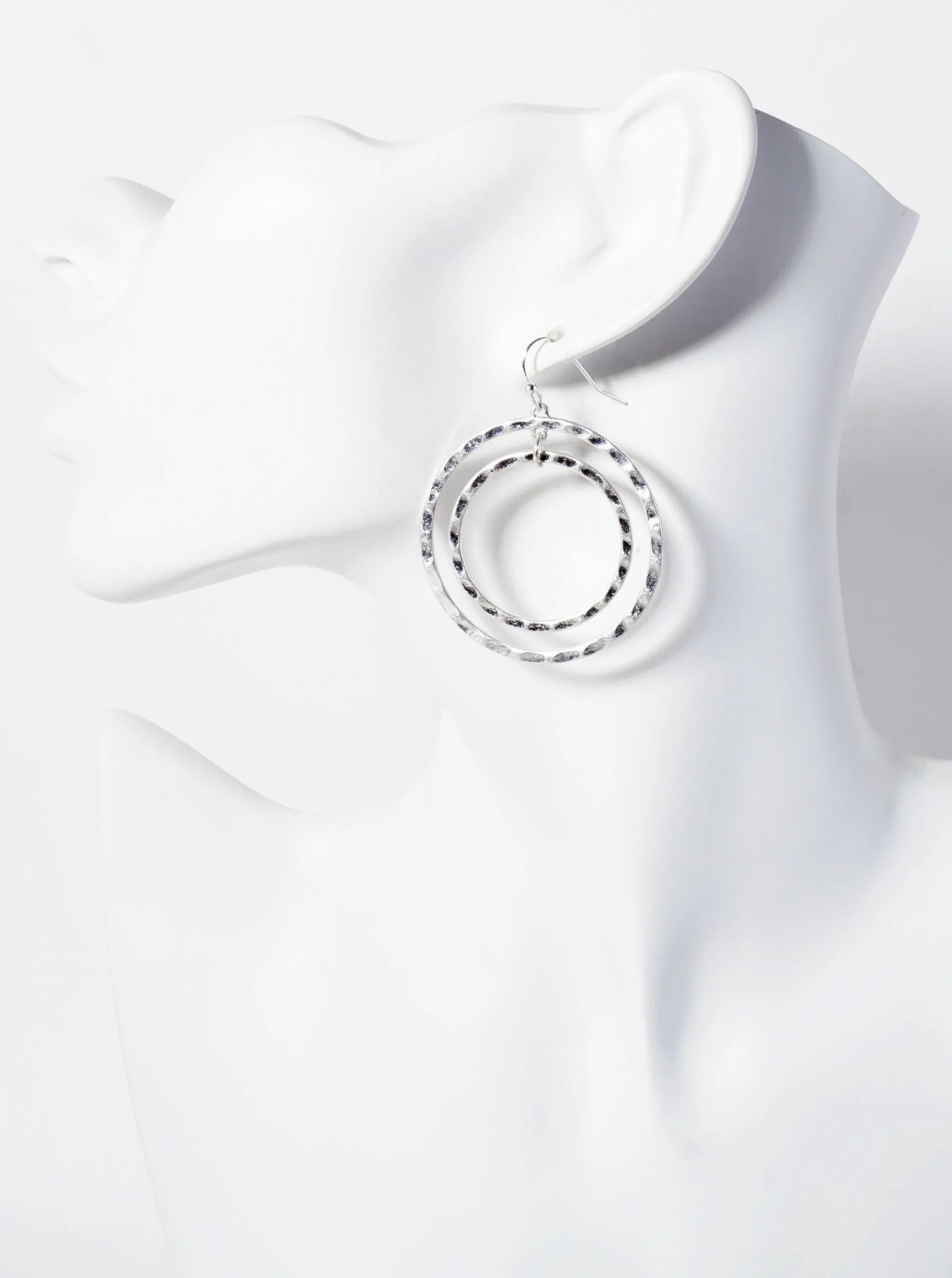 Hammered-Texture Double Circle Dangle Drop Earrings
