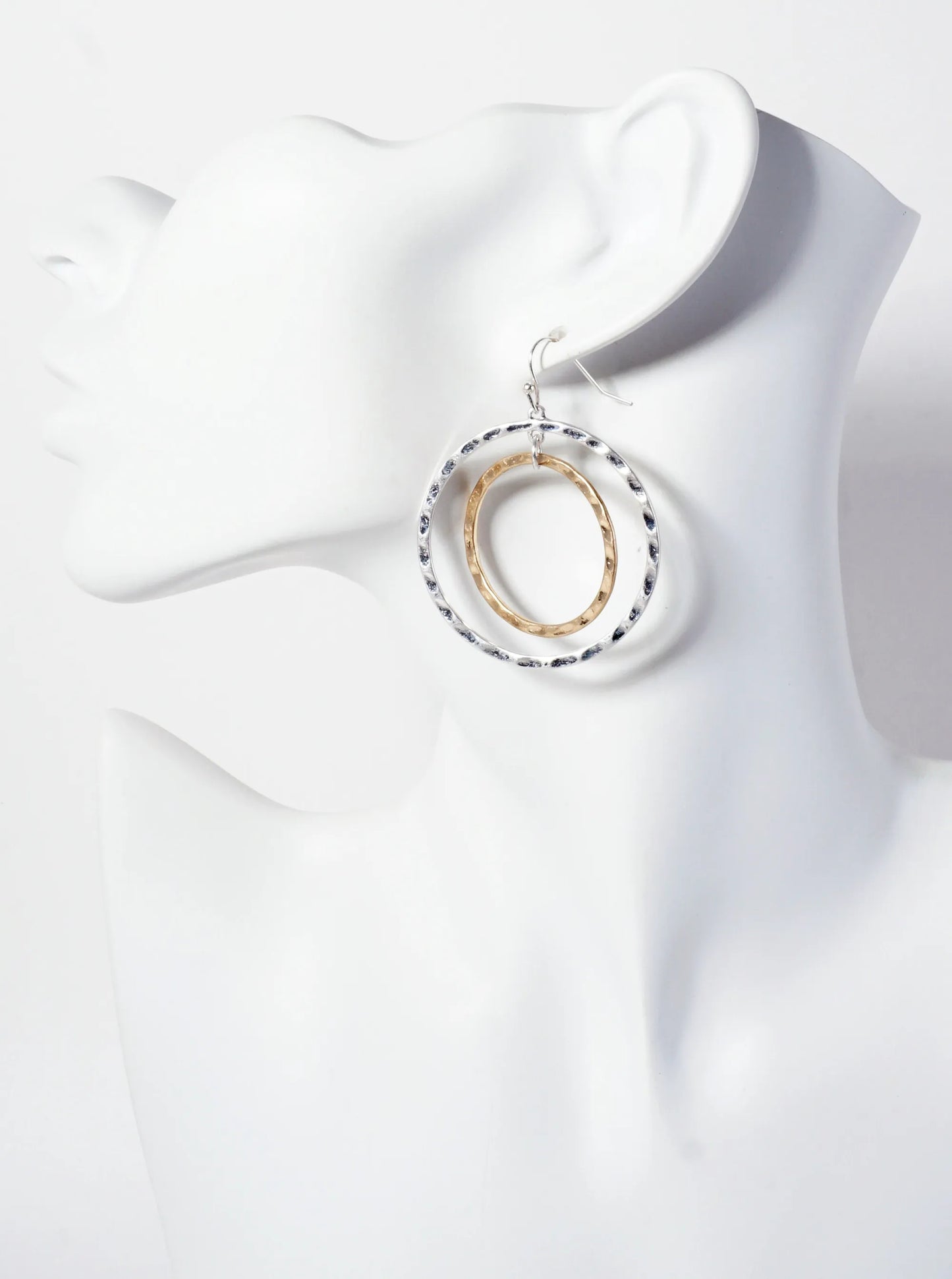 Hammered-Texture Double Circle Dangle Drop Earrings