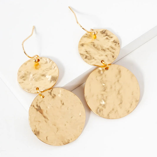 Hammered-Texture Double Circle Drop Earrings