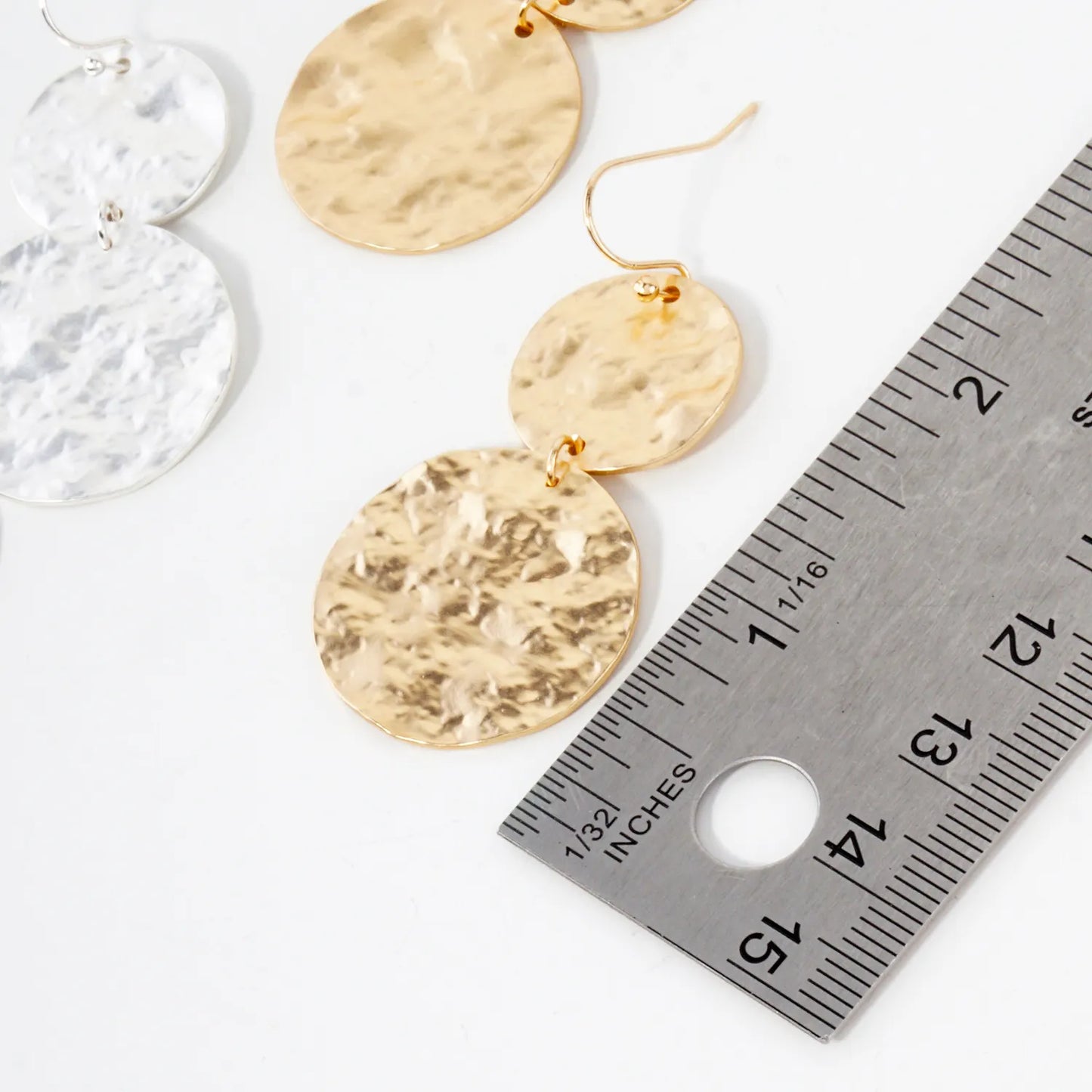 Hammered-Texture Double Circle Drop Earrings