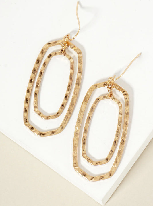 Hammered-Texture Double Hexagon Dangle Drop Earrings