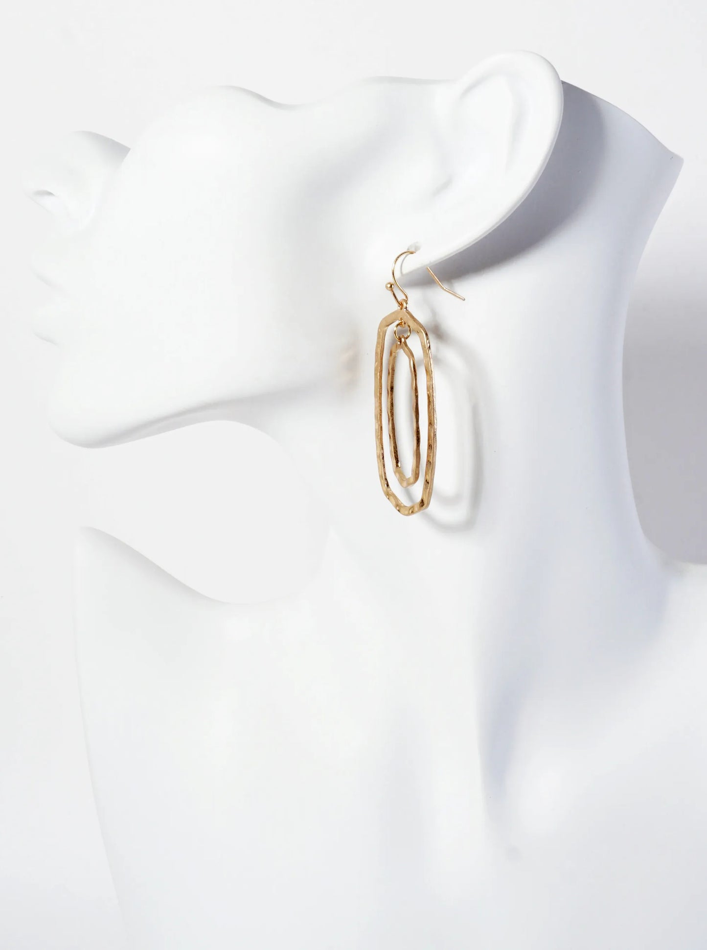 Hammered-Texture Double Hexagon Dangle Drop Earrings