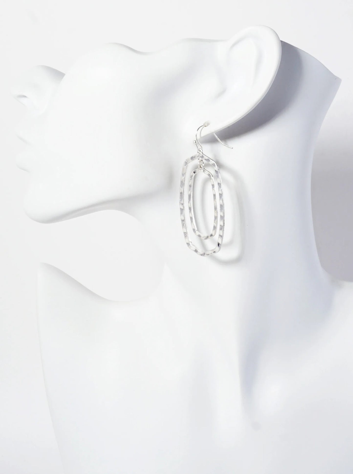 Hammered-Texture Double Hexagon Dangle Drop Earrings