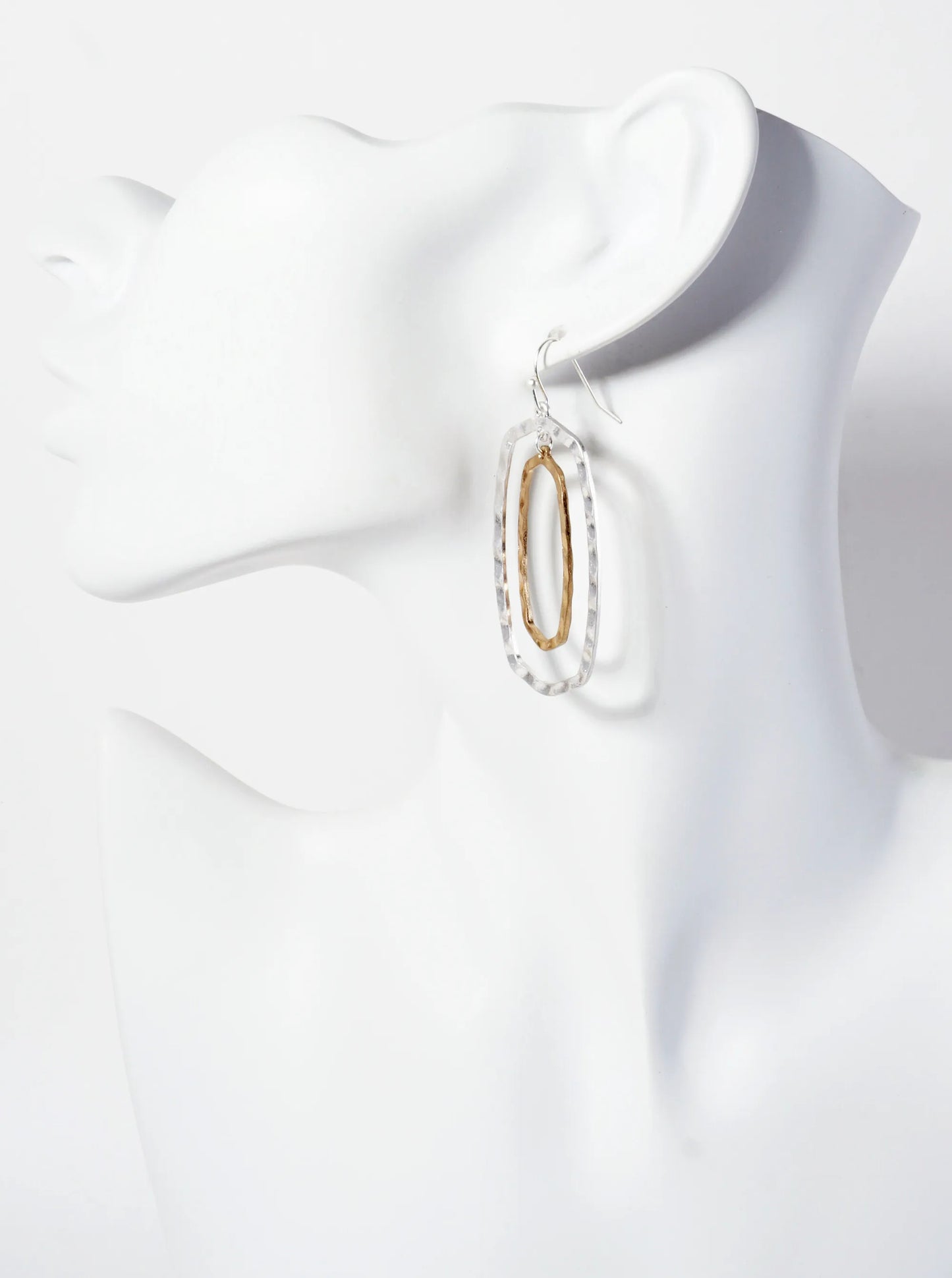 Hammered-Texture Double Hexagon Dangle Drop Earrings