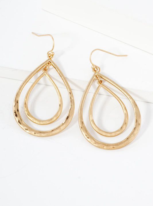 Hammered-Texture Double Teardrop Dangle Earrings