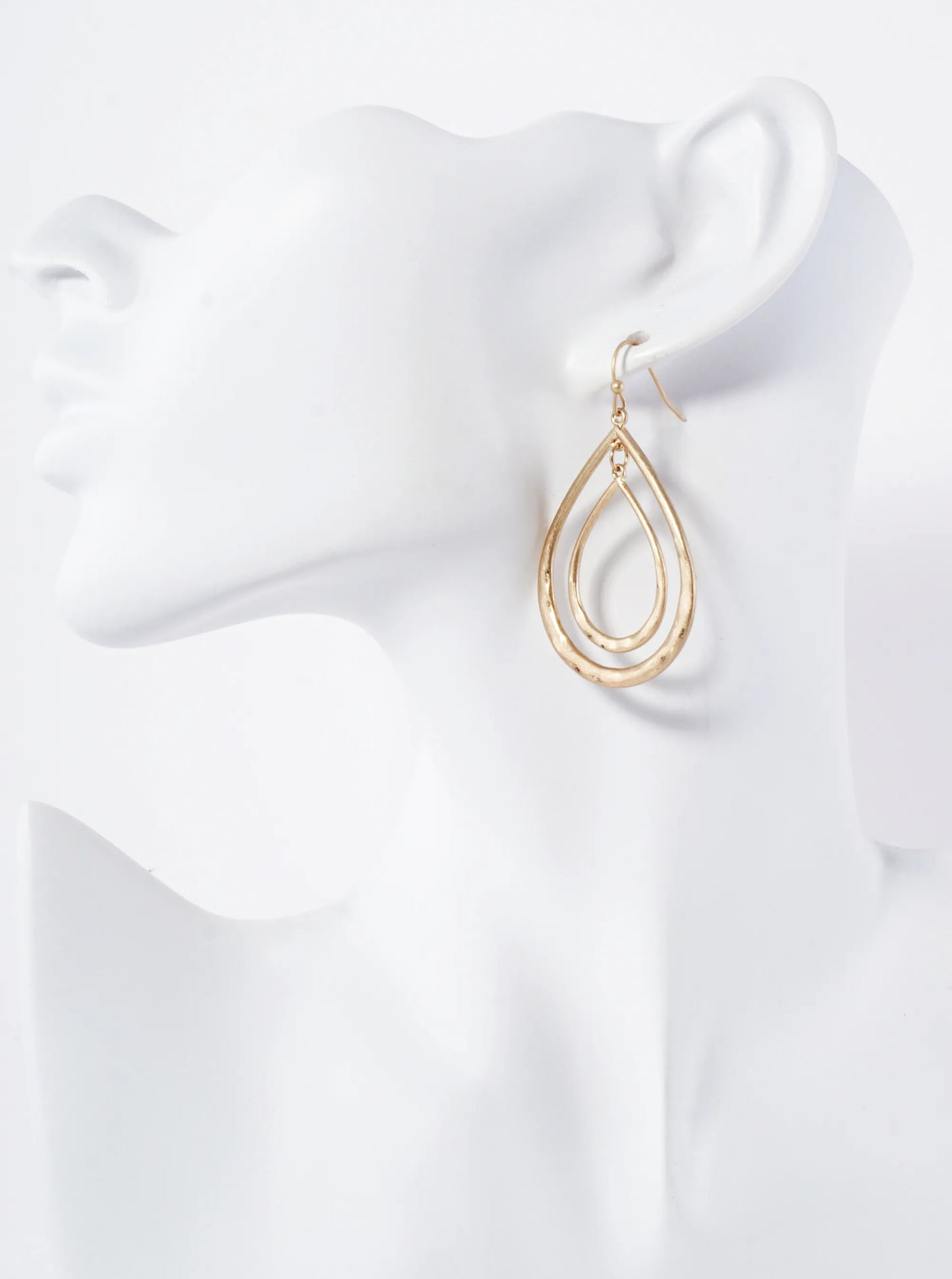Hammered-Texture Double Teardrop Dangle Earrings