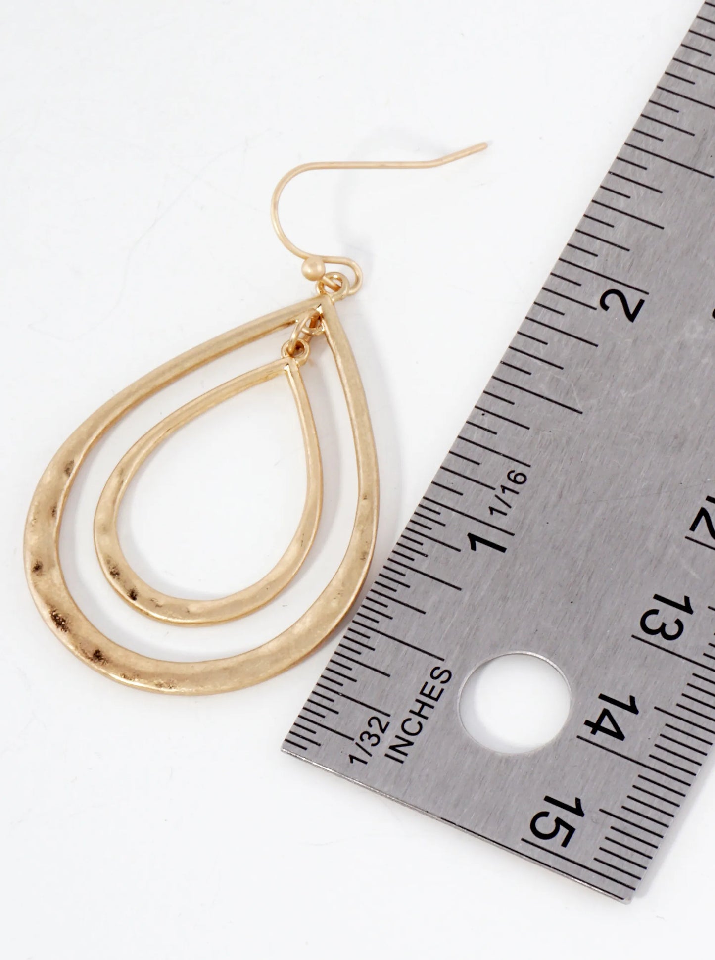 Hammered-Texture Double Teardrop Dangle Earrings