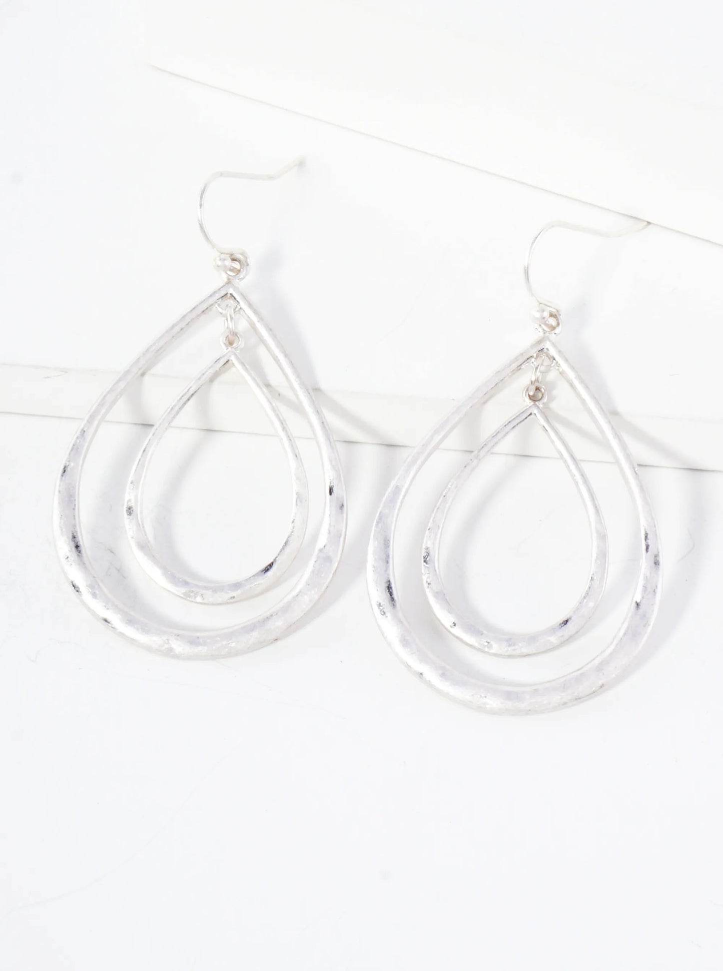 Hammered-Texture Double Teardrop Dangle Earrings