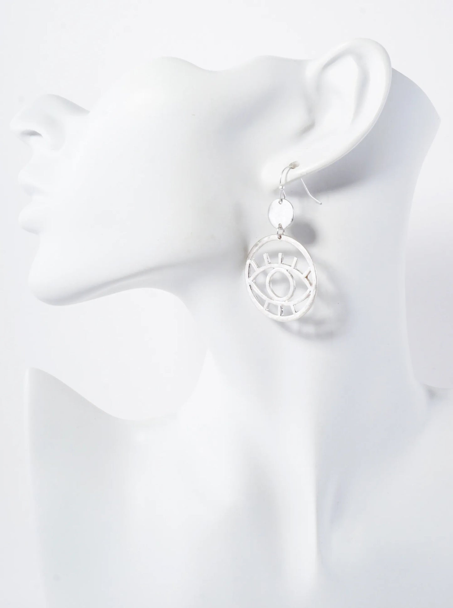 Hammered-Texture Evil-Eye Circle Drop Spiritual Dangle Earrings