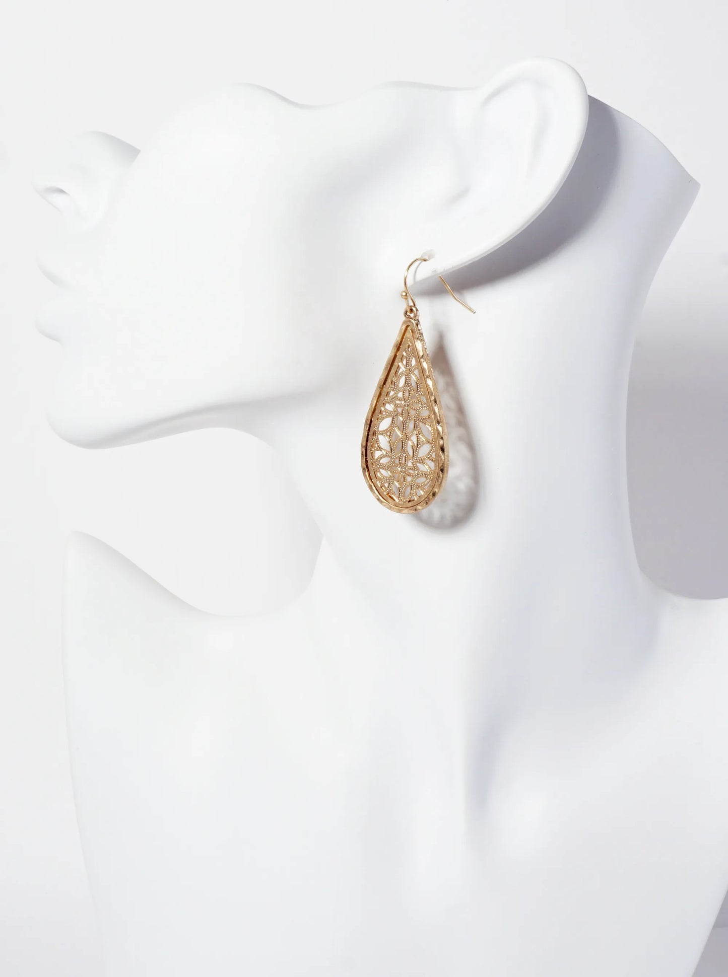 Hammered-Texture Filigree Teardrop Dangle Earrings