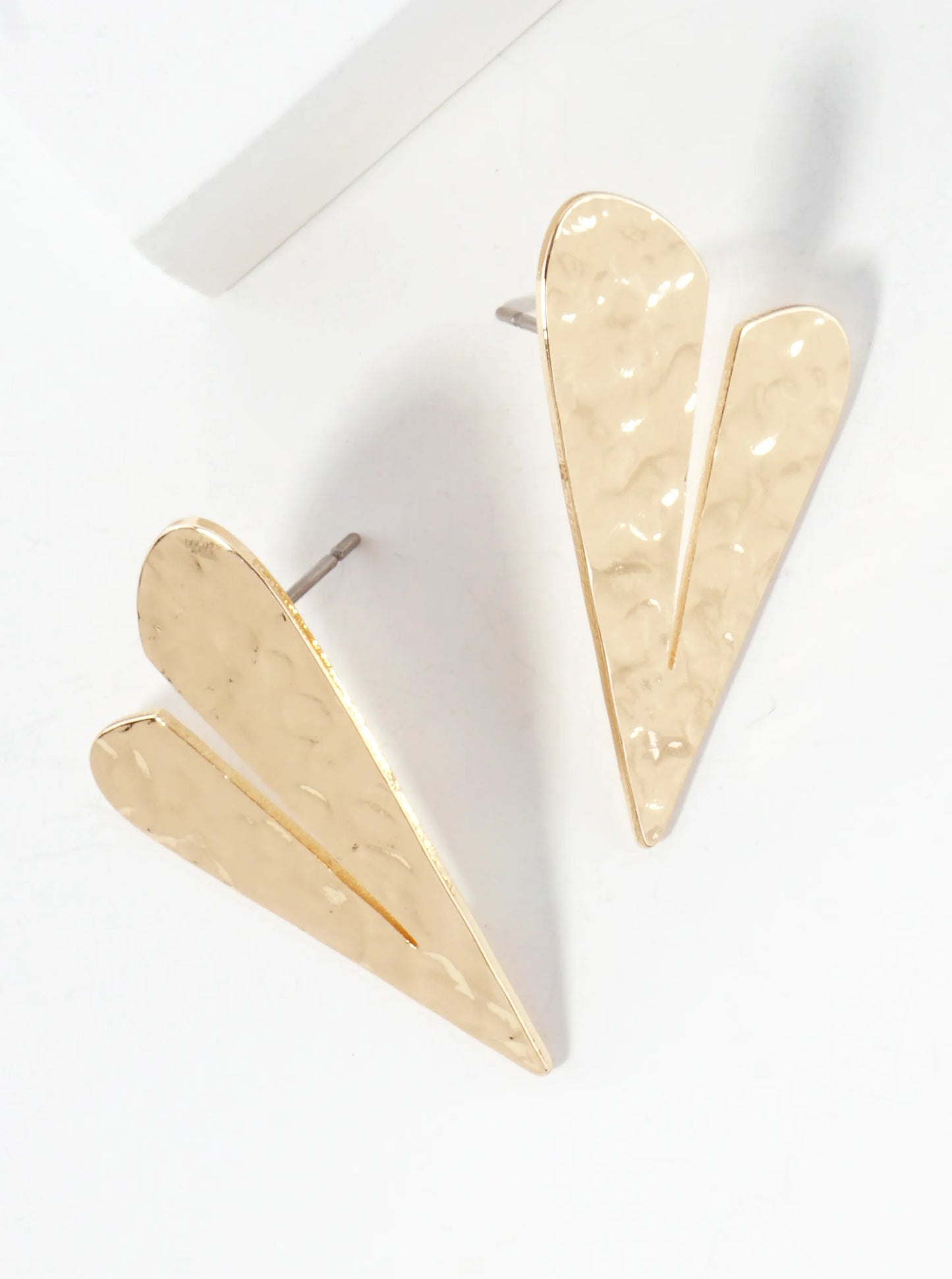 Hammered-Texture Flat Heart Brass Stud Earrings