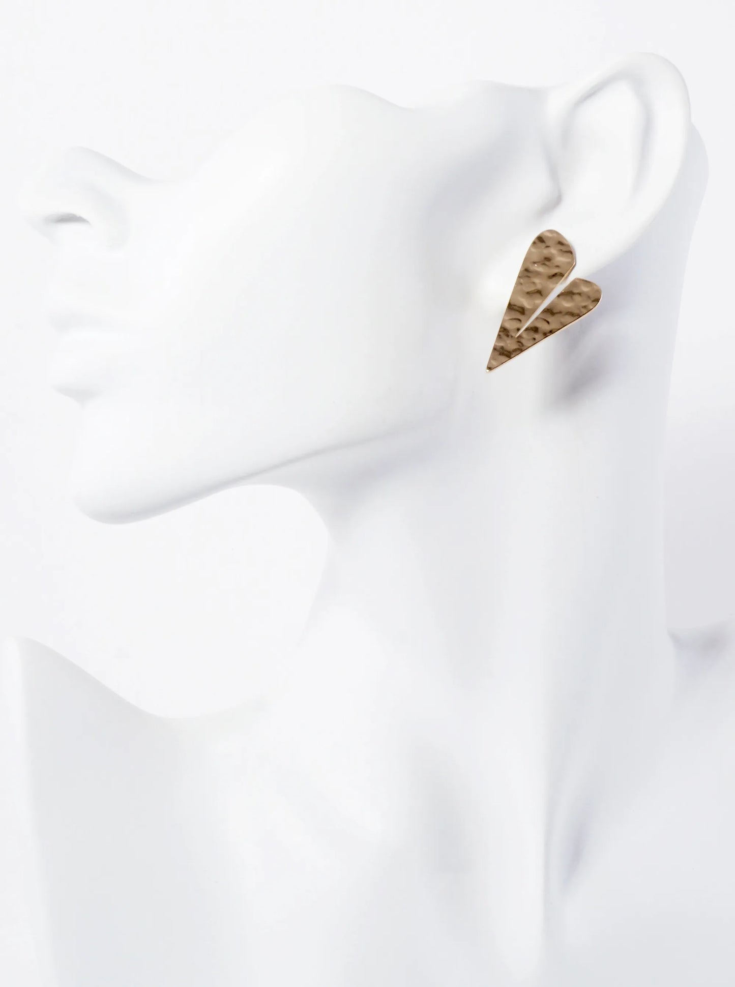 Hammered-Texture Flat Heart Brass Stud Earrings