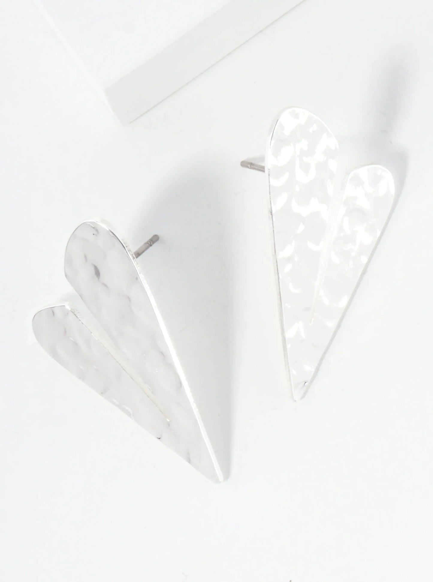 Hammered-Texture Flat Heart Brass Stud Earrings