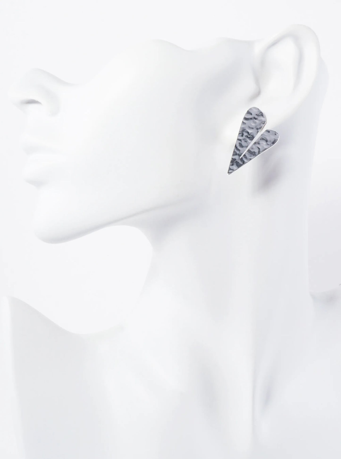 Hammered-Texture Flat Heart Brass Stud Earrings