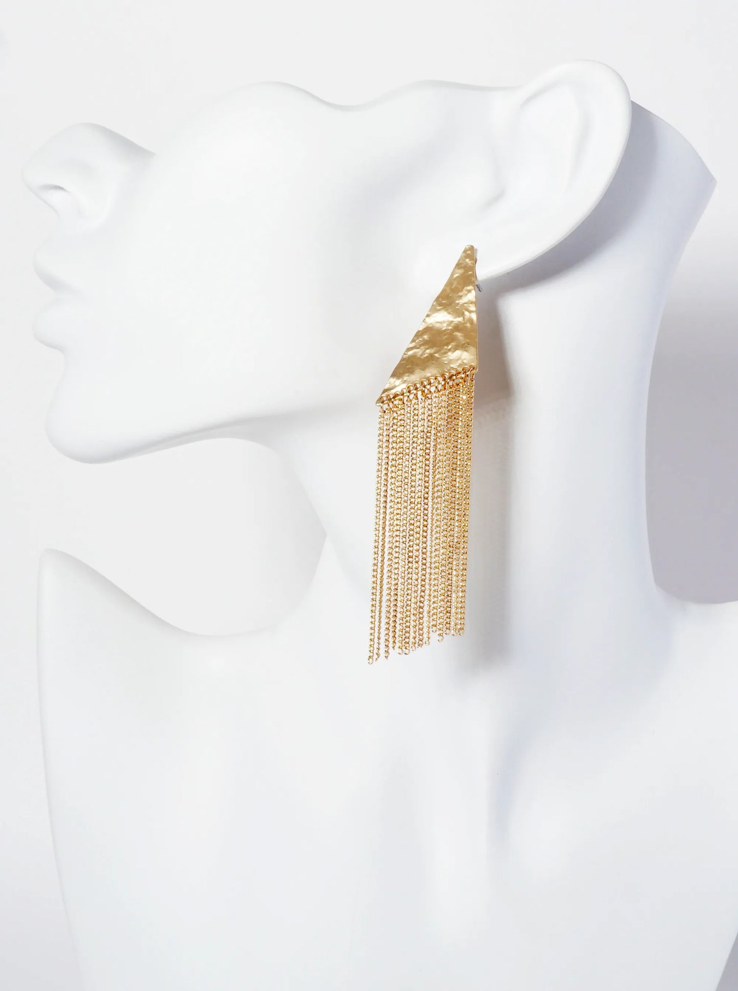 Hammered-Texture Geometric Triangle Earrings With Chain Drop