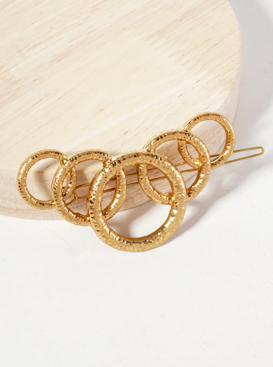 Hammered-Texture Graduated Overlapping Circles Metal Casting Hair-Pin