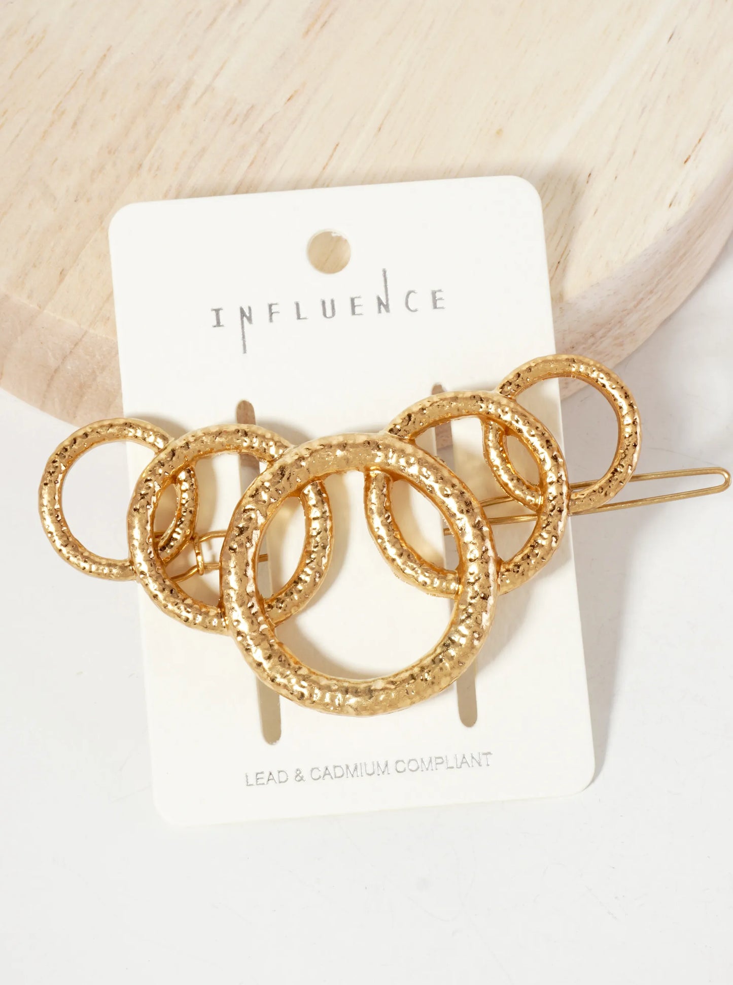 Hammered-Texture Graduated Overlapping Circles Metal Casting Hair-Pin