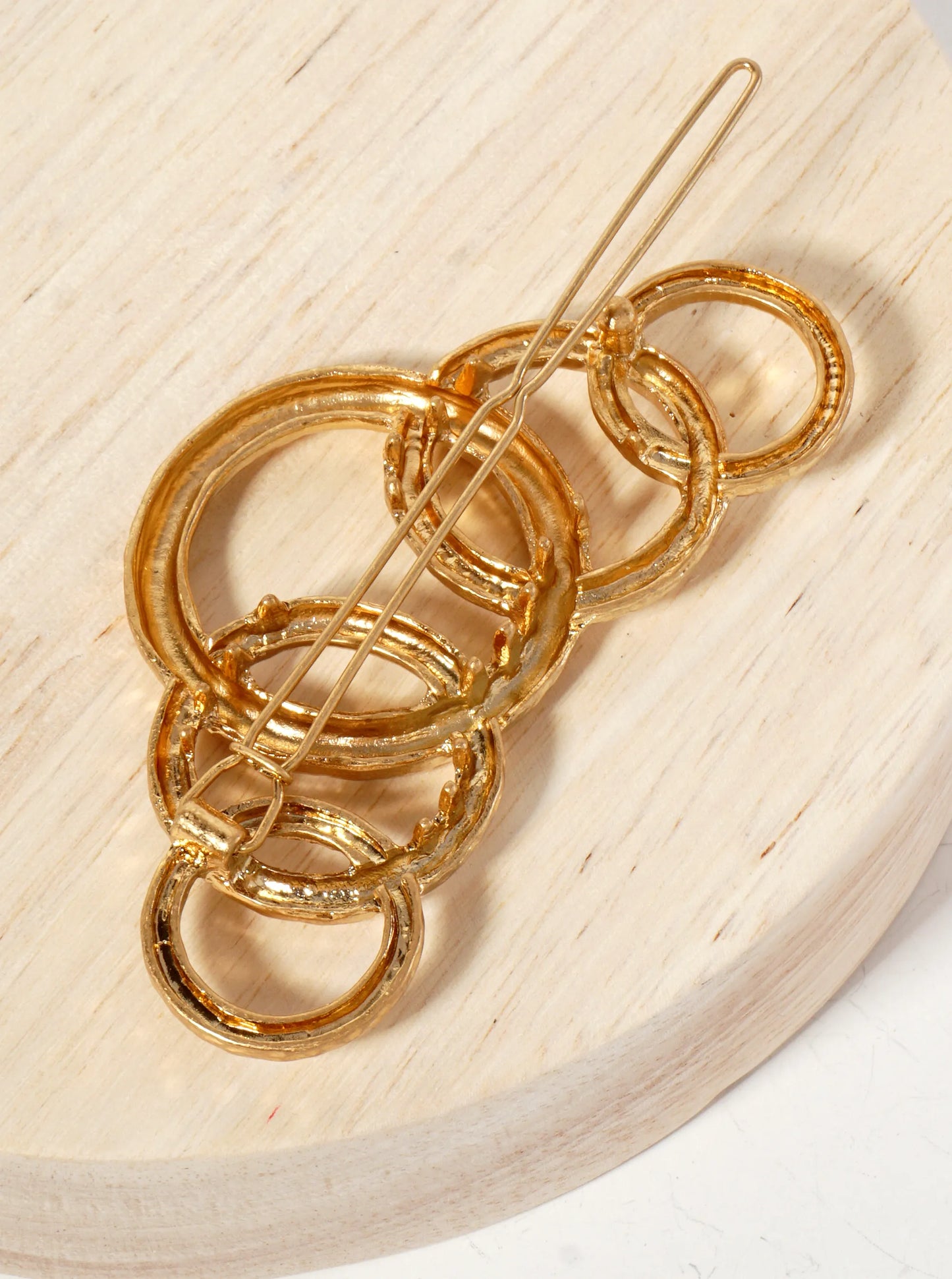 Hammered-Texture Graduated Overlapping Circles Metal Casting Hair-Pin
