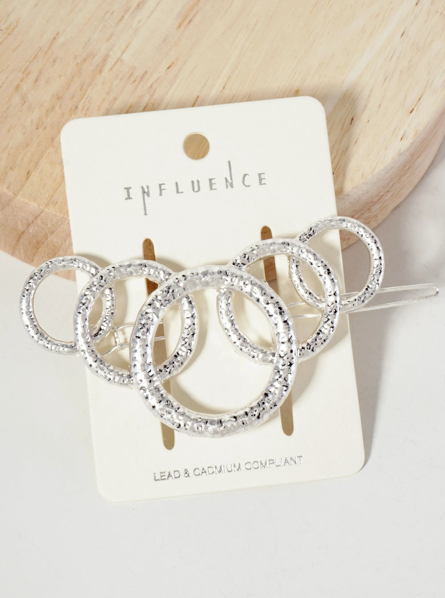 Hammered-Texture Graduated Overlapping Circles Metal Casting Hair-Pin