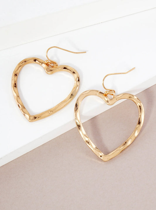 Hammered Texture Heart Shaped Dangle Earrings