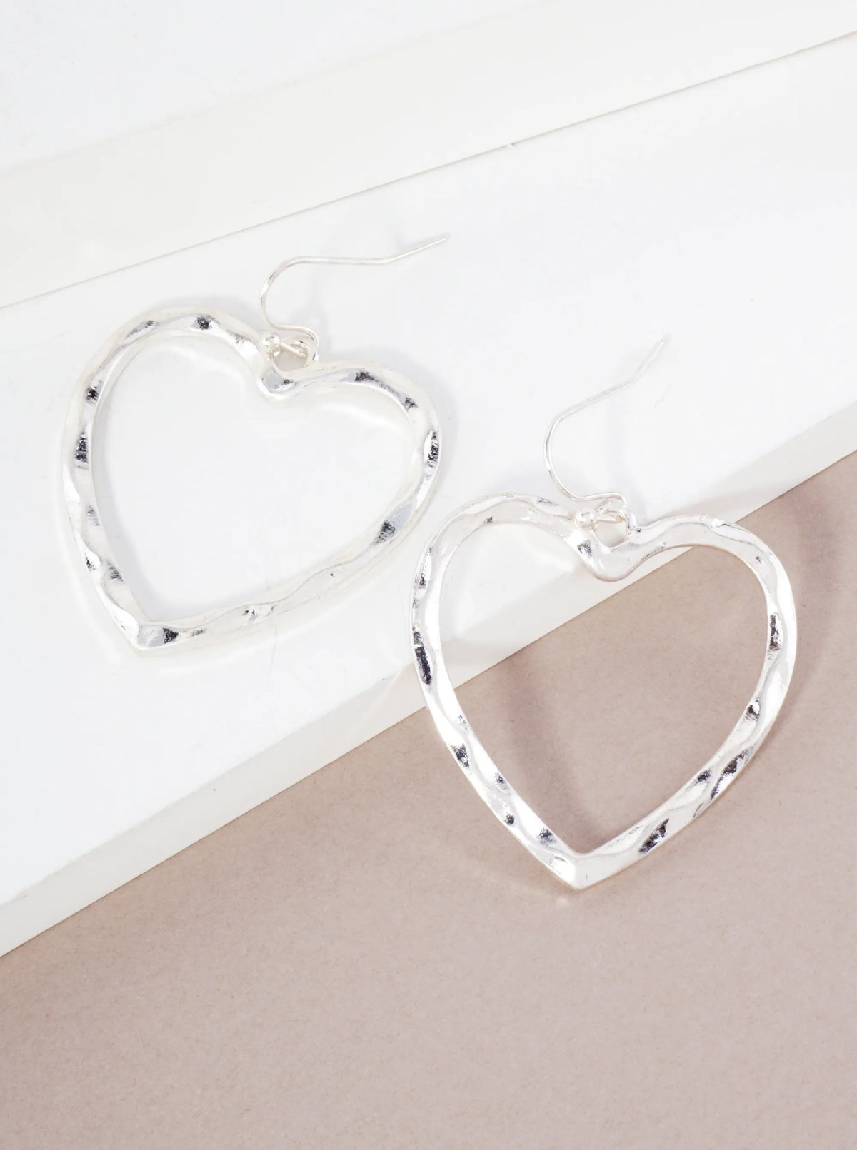 Hammered Texture Heart Shaped Dangle Earrings