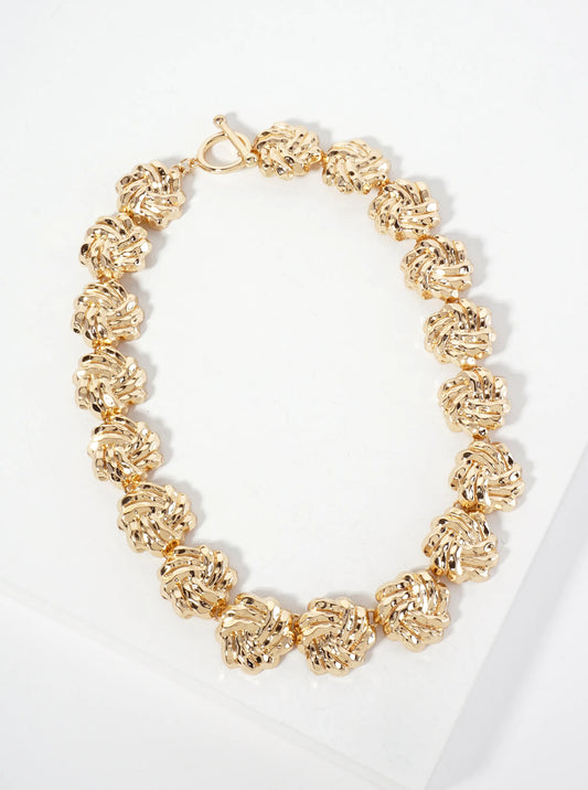 Hammered-Texture Knot Design Vintage Chain 17-inch Necklace With Toggle-Closure
