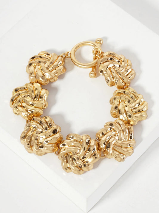 Hammered-Texture Knot Design Vintage Chain Bracelet With-Toggle-Closure