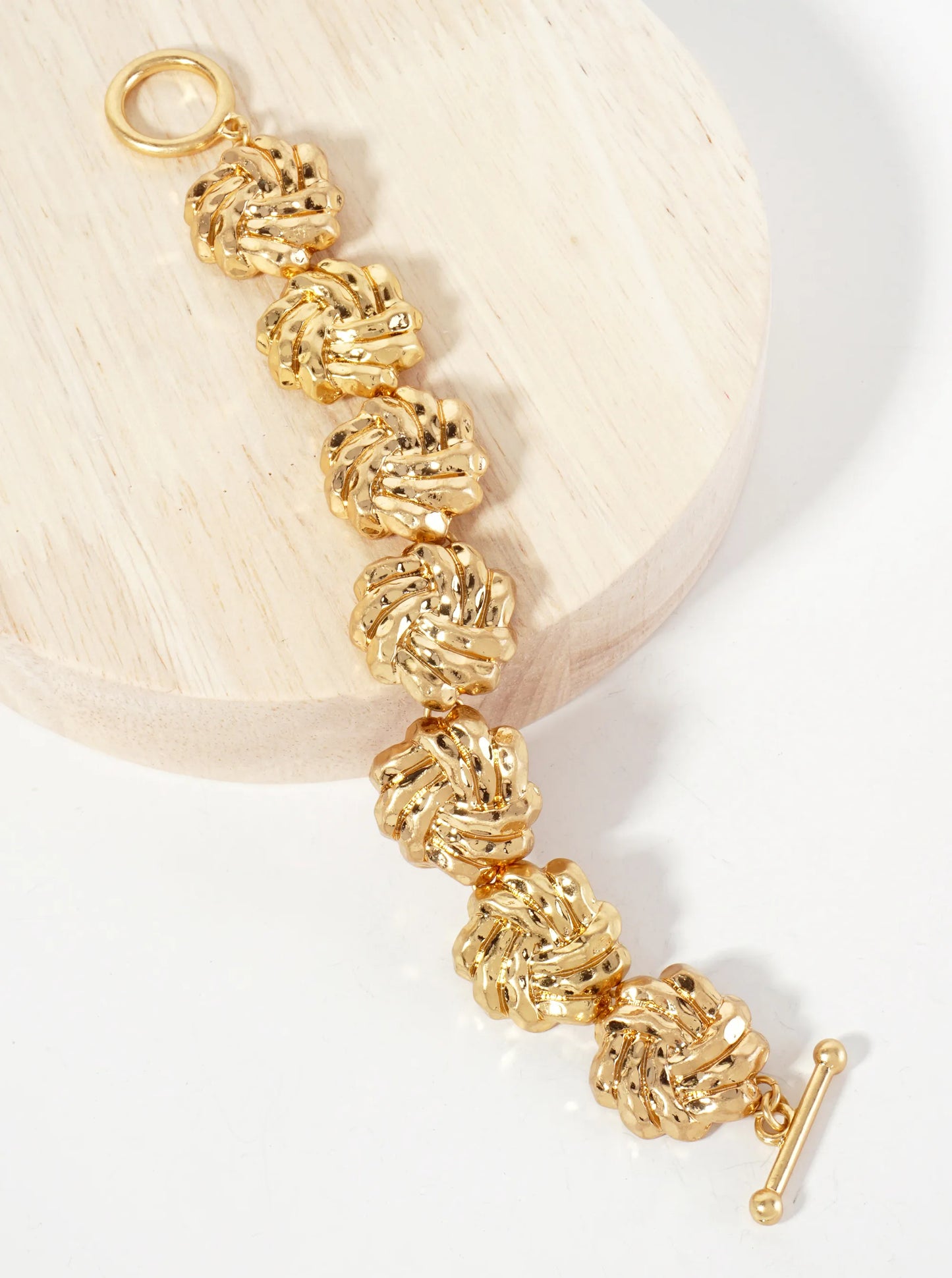 Hammered-Texture Knot Design Vintage Chain Bracelet With-Toggle-Closure