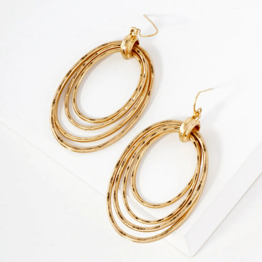 Hammered-Texture Layered Oval Drop Earrings