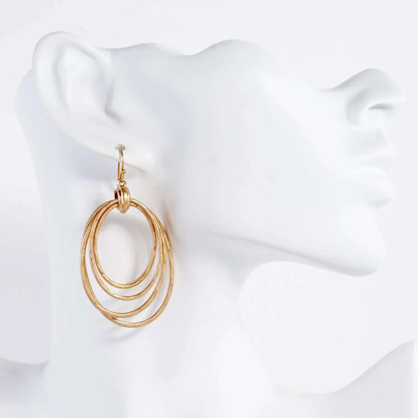 Hammered-Texture Layered Oval Drop Earrings