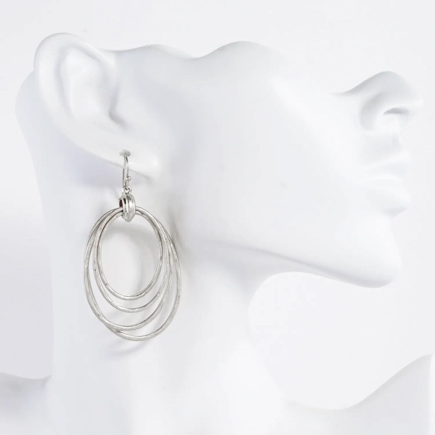 Hammered-Texture Layered Oval Drop Earrings