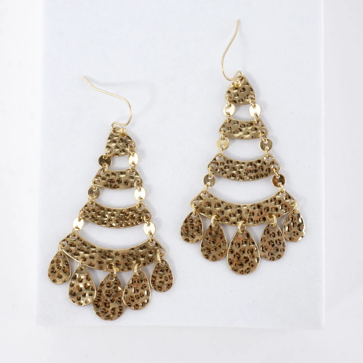 Hammered-Texture Linked Teardrop Chandelier Earrings