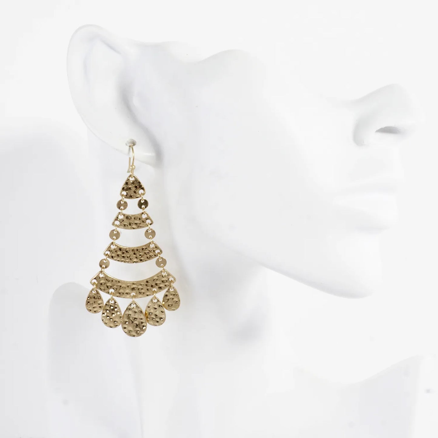 Hammered-Texture Linked Teardrop Chandelier Earrings