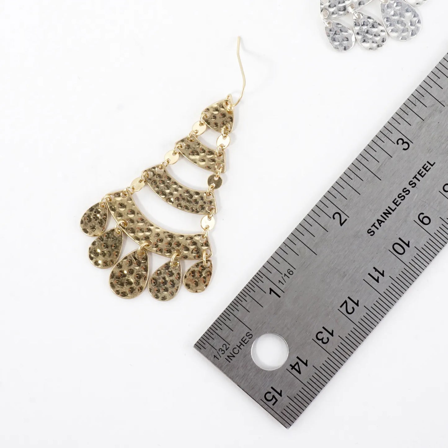 Hammered-Texture Linked Teardrop Chandelier Earrings