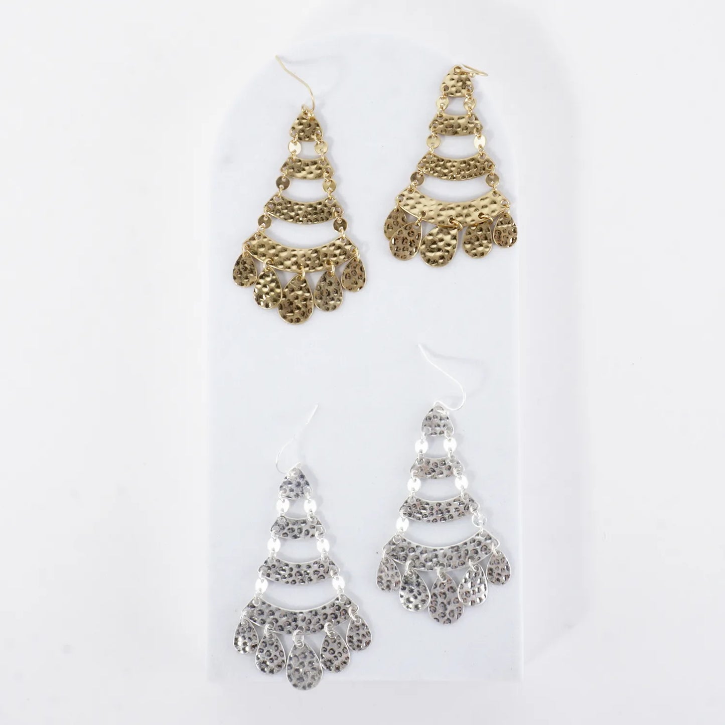 Hammered-Texture Linked Teardrop Chandelier Earrings