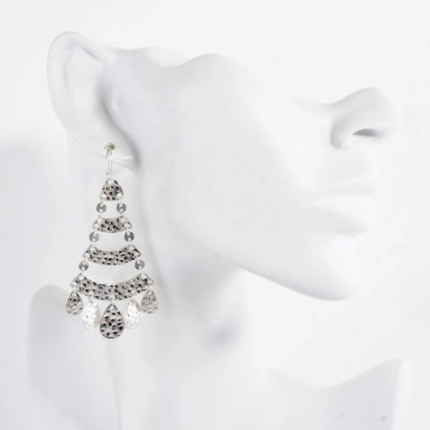 Hammered-Texture Linked Teardrop Chandelier Earrings
