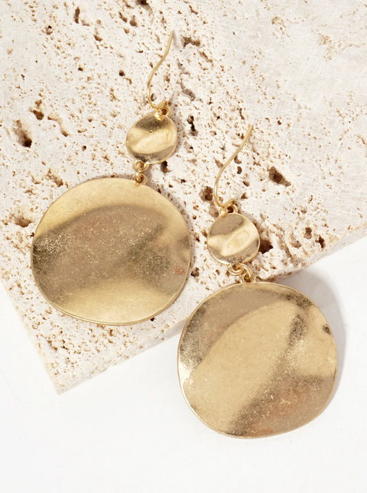 Hammered-Texture Metal Double Circle Drop Earrings