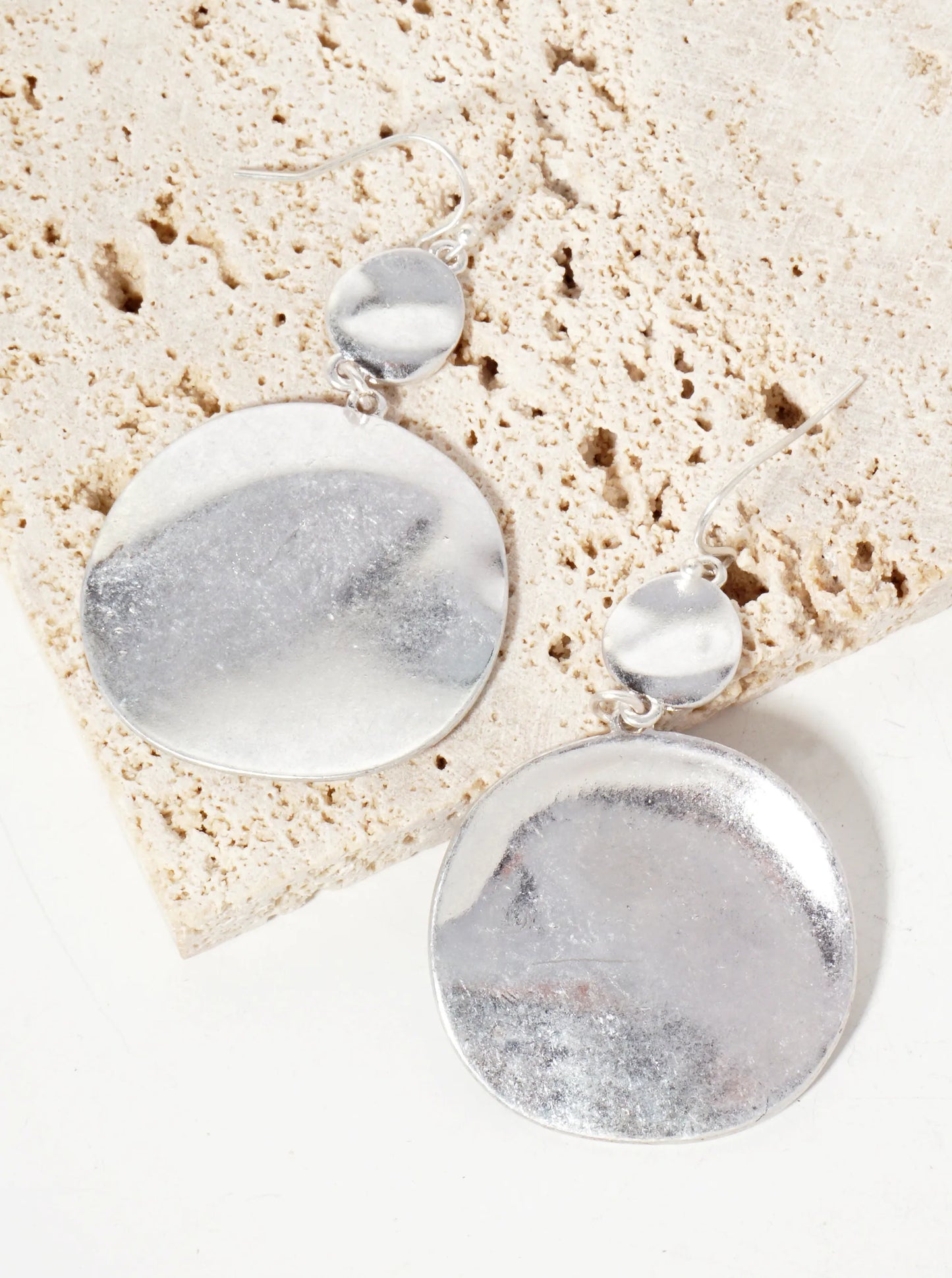 Hammered-Texture Metal Double Circle Drop Earrings