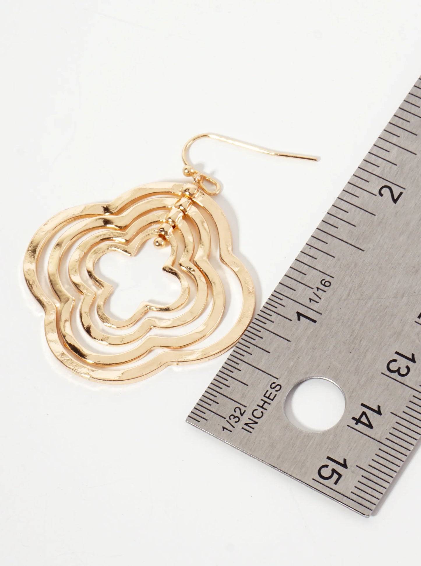 Hammered-Texture Metal Layered Quatrefoils Drop Dangle Earrings
