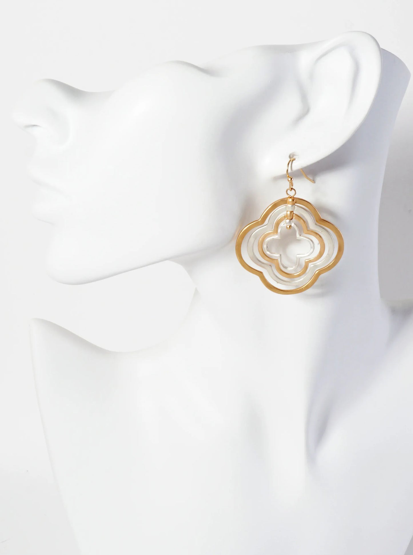 Hammered-Texture Metal Layered Quatrefoils Drop Dangle Earrings