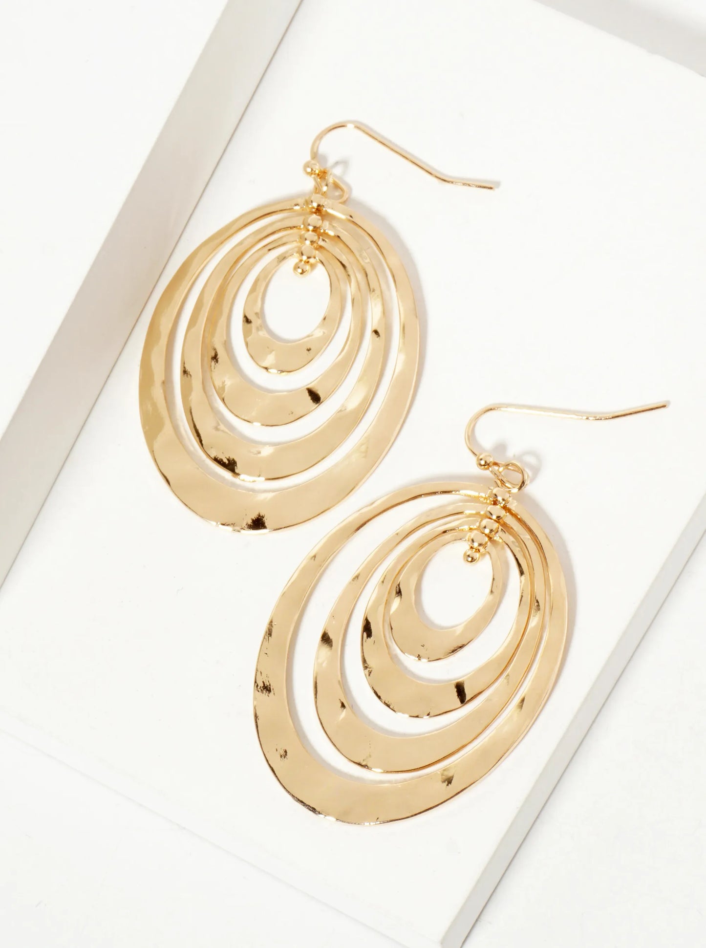 Hammered-Texture Metal Multi Oval Dangle Earrings