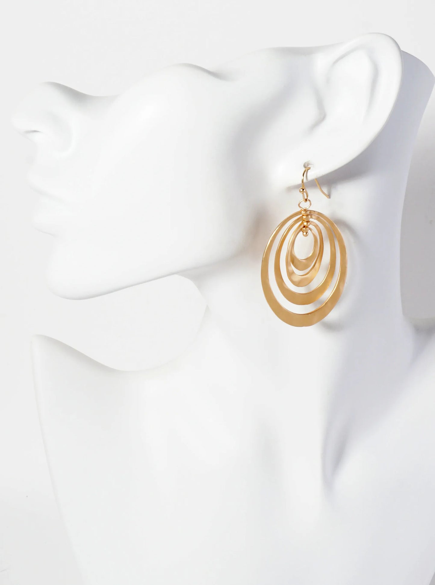 Hammered-Texture Metal Multi Oval Dangle Earrings