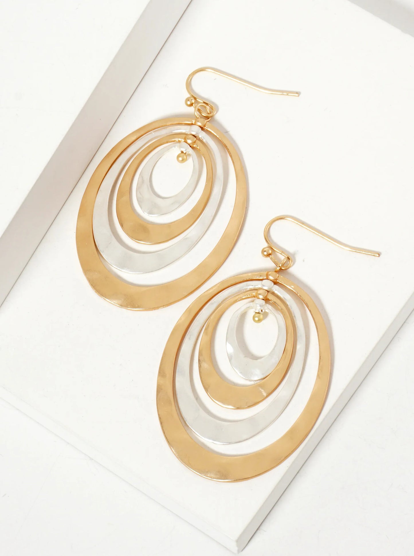 Hammered-Texture Metal Multi Oval Dangle Earrings
