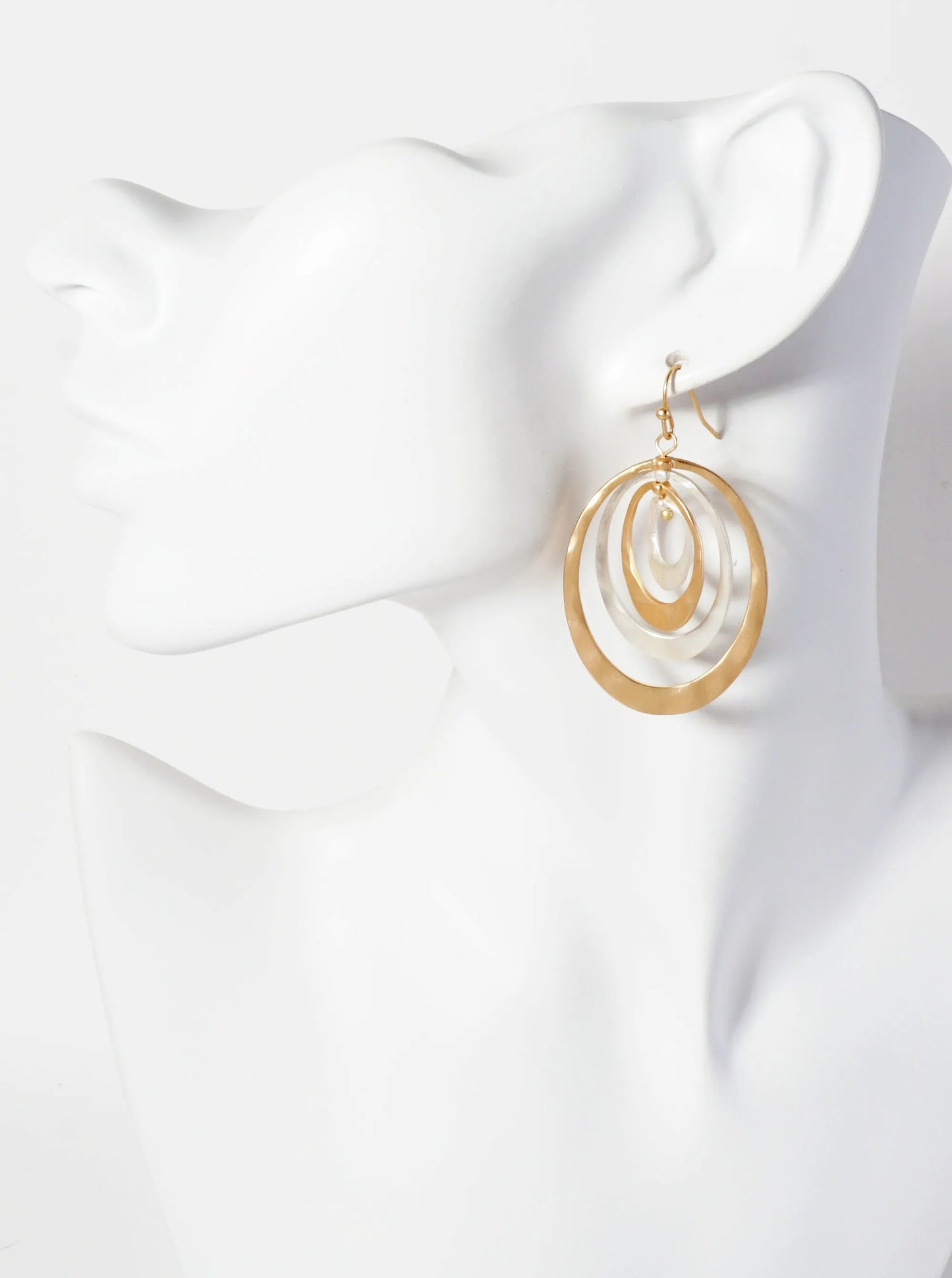 Hammered-Texture Metal Multi Oval Dangle Earrings